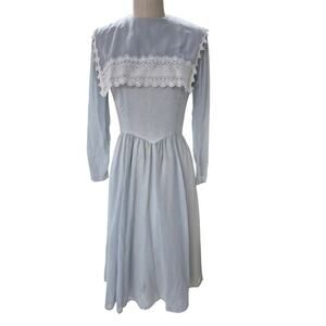 Vtg 70s Gunne Sax Jessica San Francisco Dress Gray Blue White Lace Sz 9 NWOT